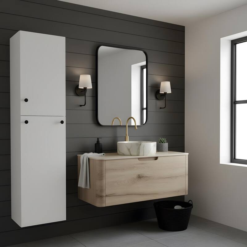 Wall-mounted Bathroom Vanity with Round Vessel Basin