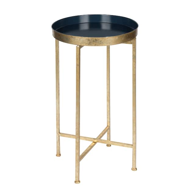 Kate and Laurel Celia Round Foldable Metal Accent Table - Blue