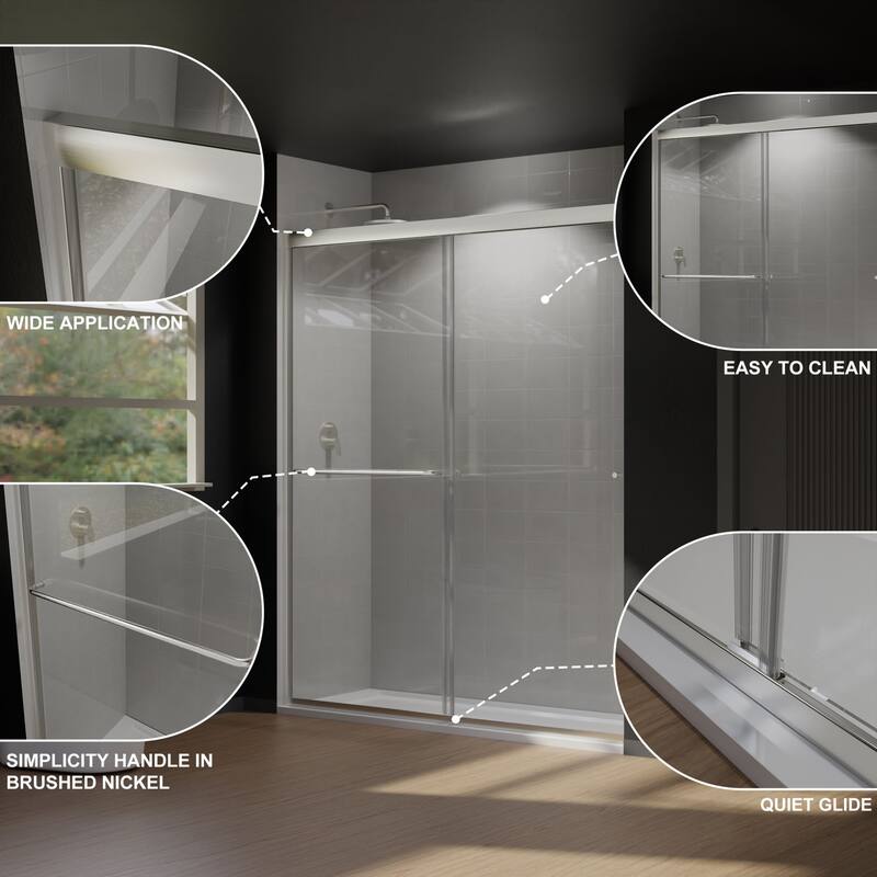 60''x72'' Double Sliding Semi-Frameless Shower Door with 6mm Tempered Glass