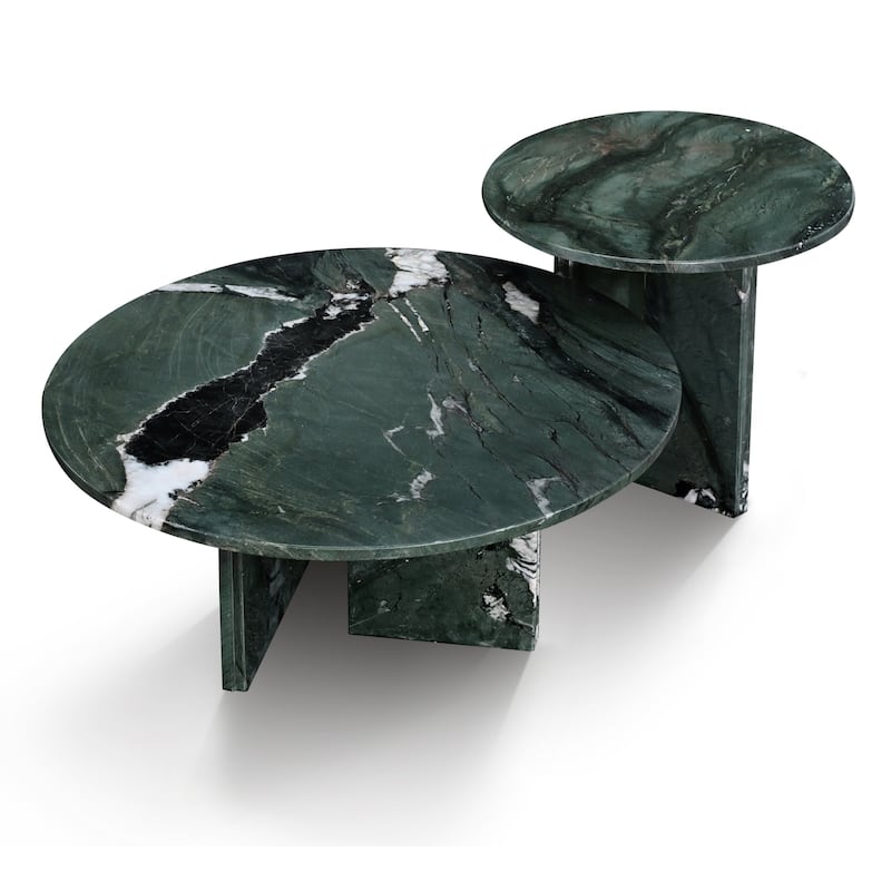 Roomfitters Marble Coffee Table Set, Round Living Room Tables, Solid Stone Modern Accent Table Set, Genuine Marble