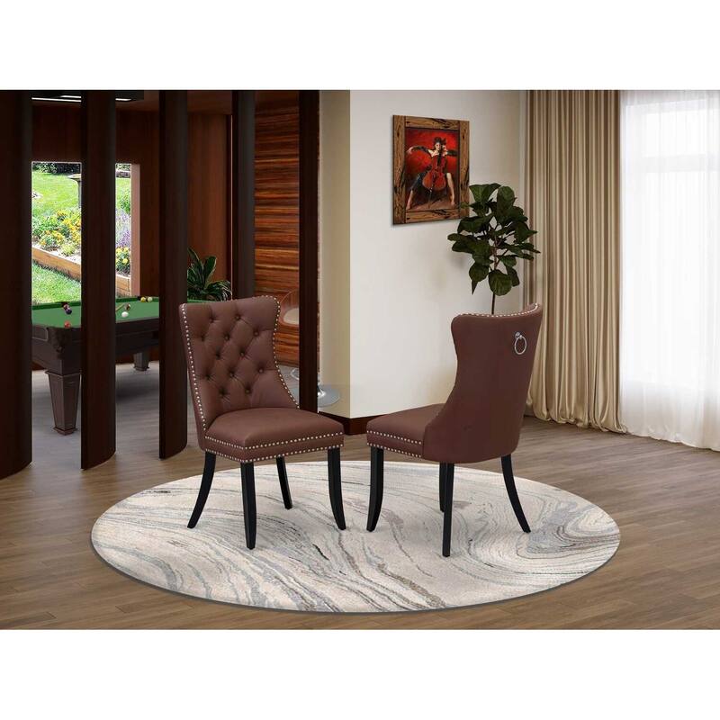 Parson Dining Chairs Set of 2 - Burgundy Faux Leather Padded Chairs with Nailhead Trim