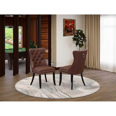 Parson Dining Chairs Set of 2 - Burgundy Faux Leather Padded Chairs with Nailhead Trim
