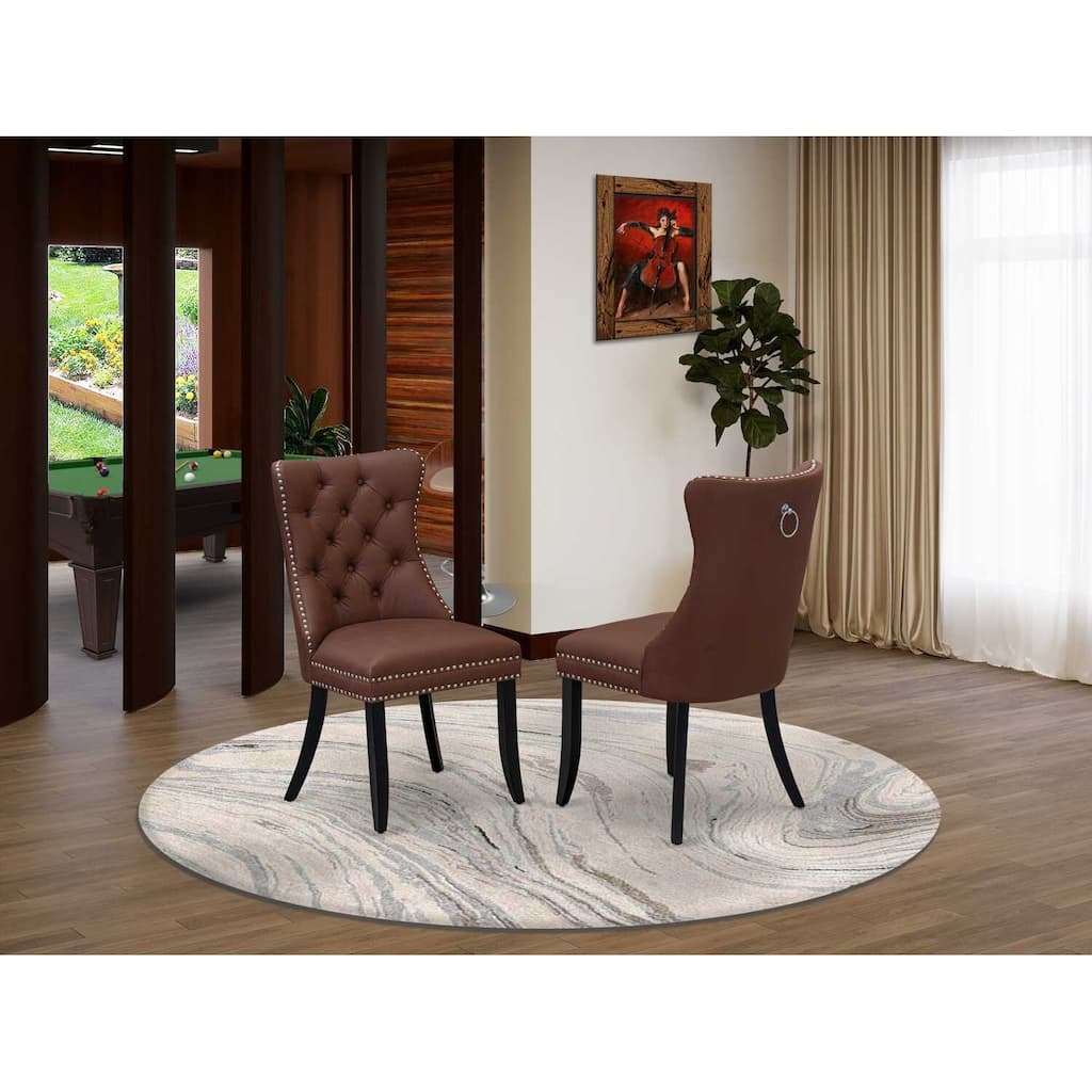 Parson Dining Chairs Set of 2 - Burgundy Faux Leather Padded Chairs with Nailhead Trim