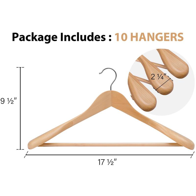 Heavy-Duty Wooden Hangers, Extra Wide Shoulder Wood Coat Hanger