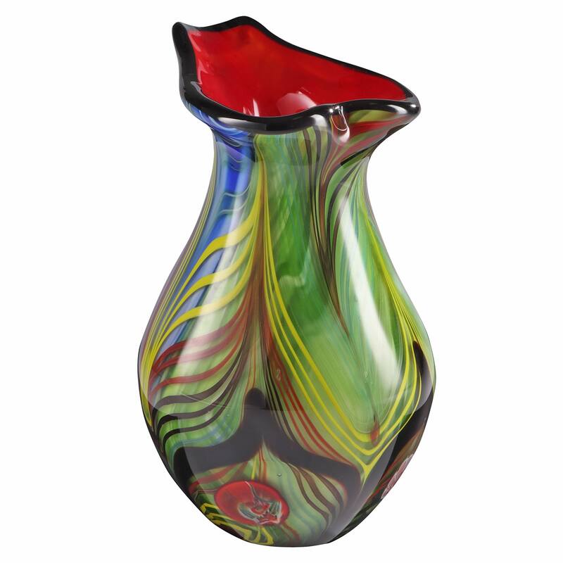 Luxury Lane Hand Blown Abstract Teardrop Art Glass Vase with Angled Lip 9.5-13.5 inch tall