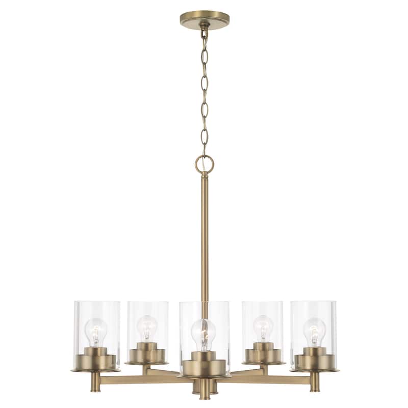 Mason 5-light Chandelier w/ Clear Glass - Aged Brass