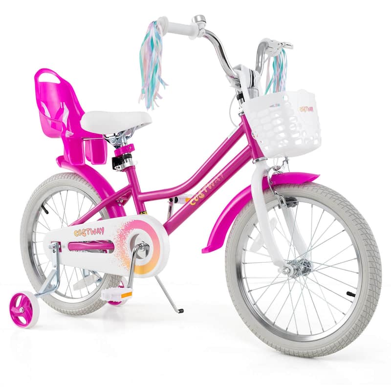 Costway 16" Kids Bicycle with Basket Doll Seat Colorful Streamers - See Details - 18" Pink