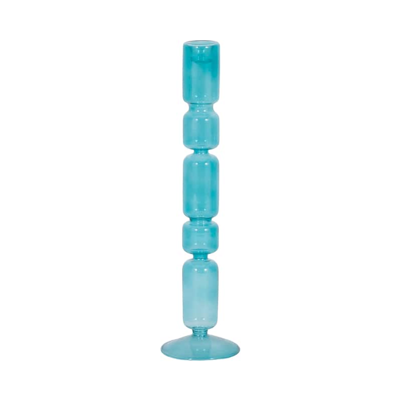 Glass Stacked Mix Bubble Taper Candle Holder - Blue
