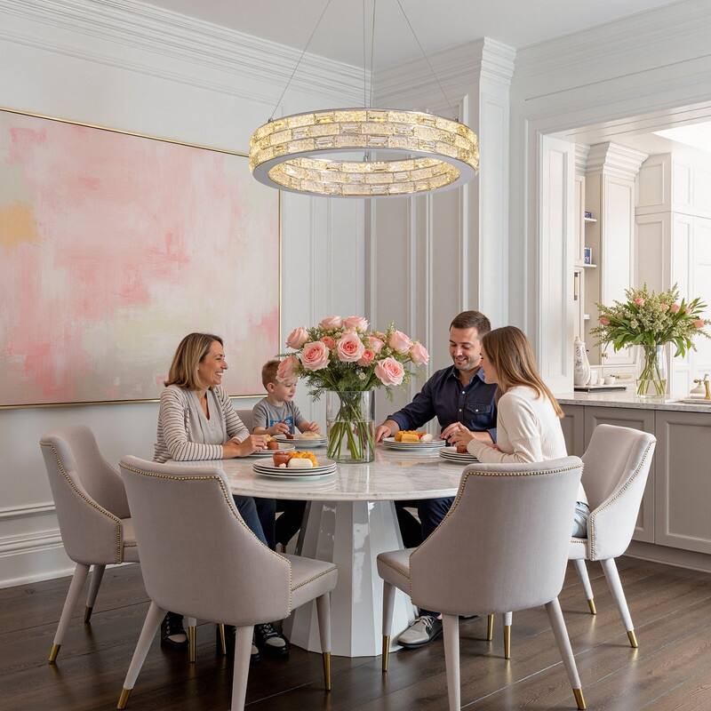 23.6 in. Modern Chrome Crystal Chandelier Luxury Pendant Light Adjustable Height for Dining Room
