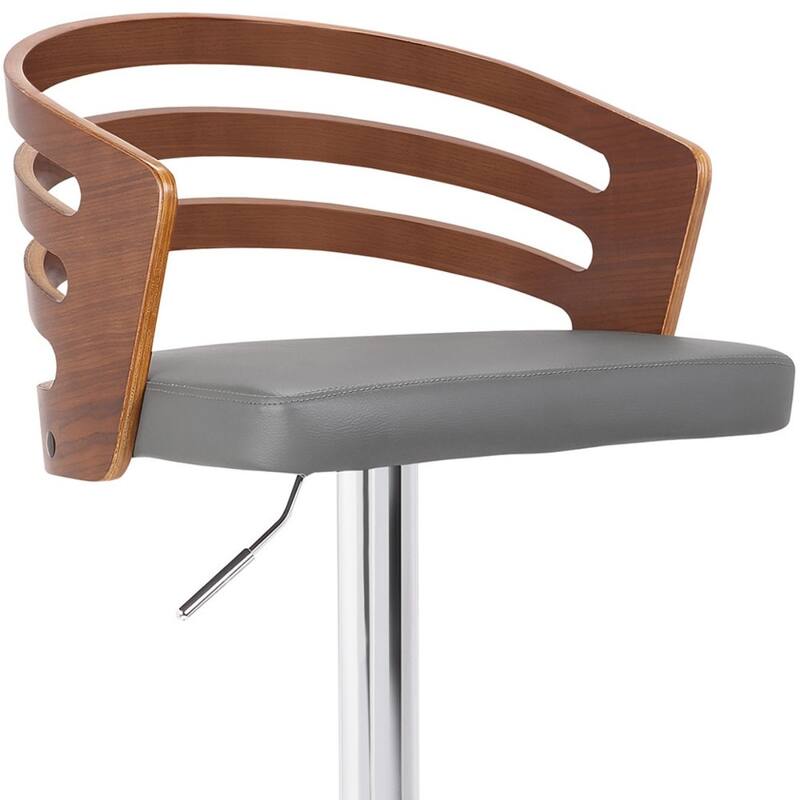 Grey Fabric Adjustable Height Bar Chair with Chrome Base and Swivel Seat - 19” x 19” x 44” (D x W x H)