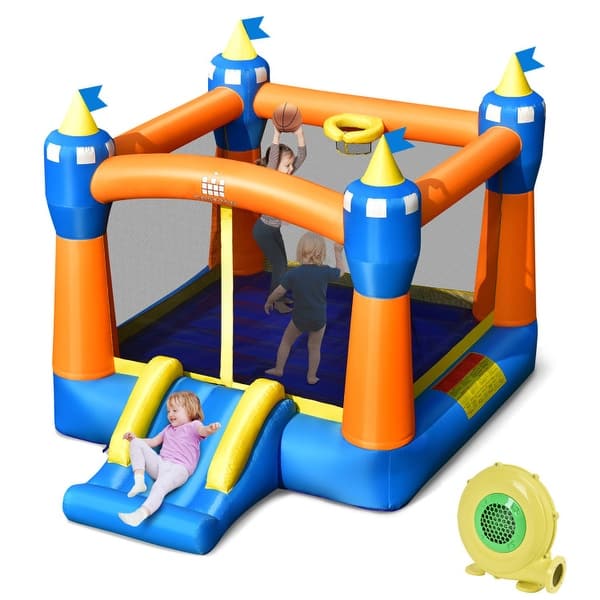 slide 2 of 8, Kids Inflatable Bounce House Magic Castle with Large Jumping Area with 735W Blower - 142.5" x 107.5" x 92.5" (L x W x H)