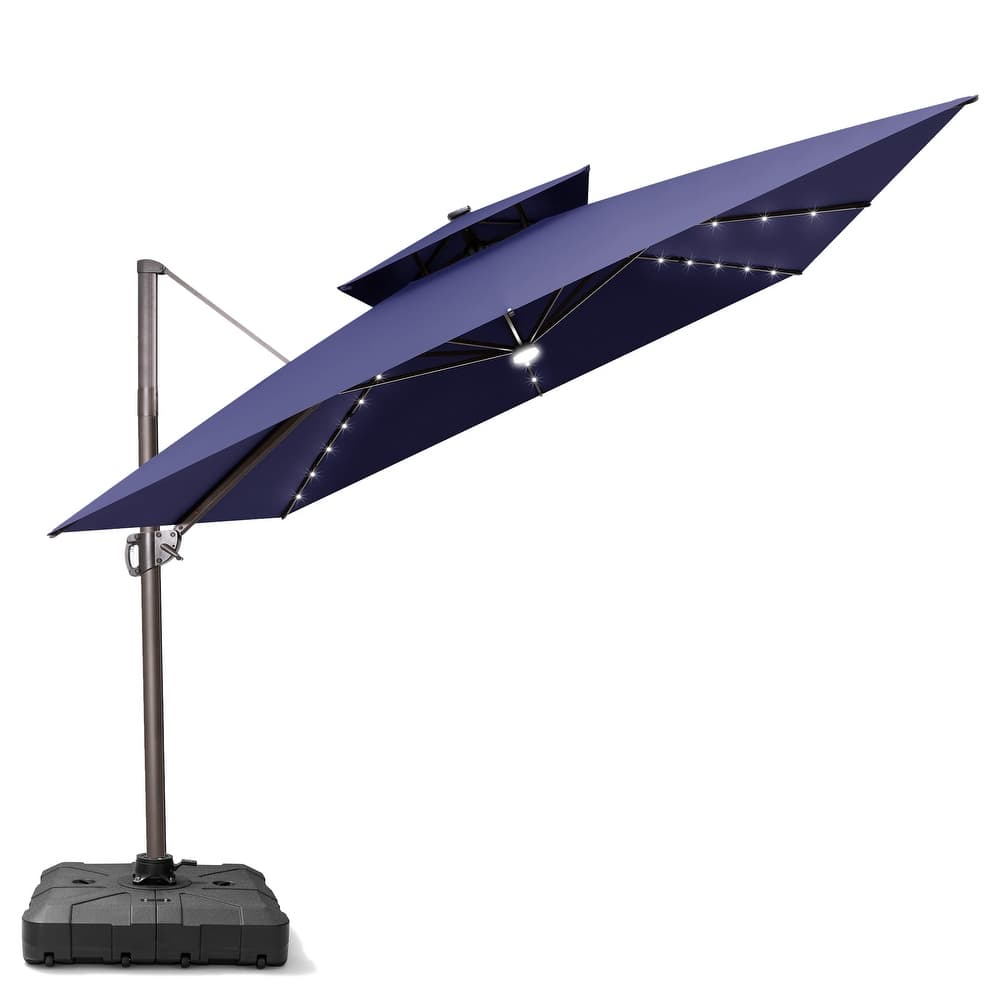 11X11 FT Outdoor Patio Aluminum Cantilever Umbrella Solar LED Lighted with Wheel Base