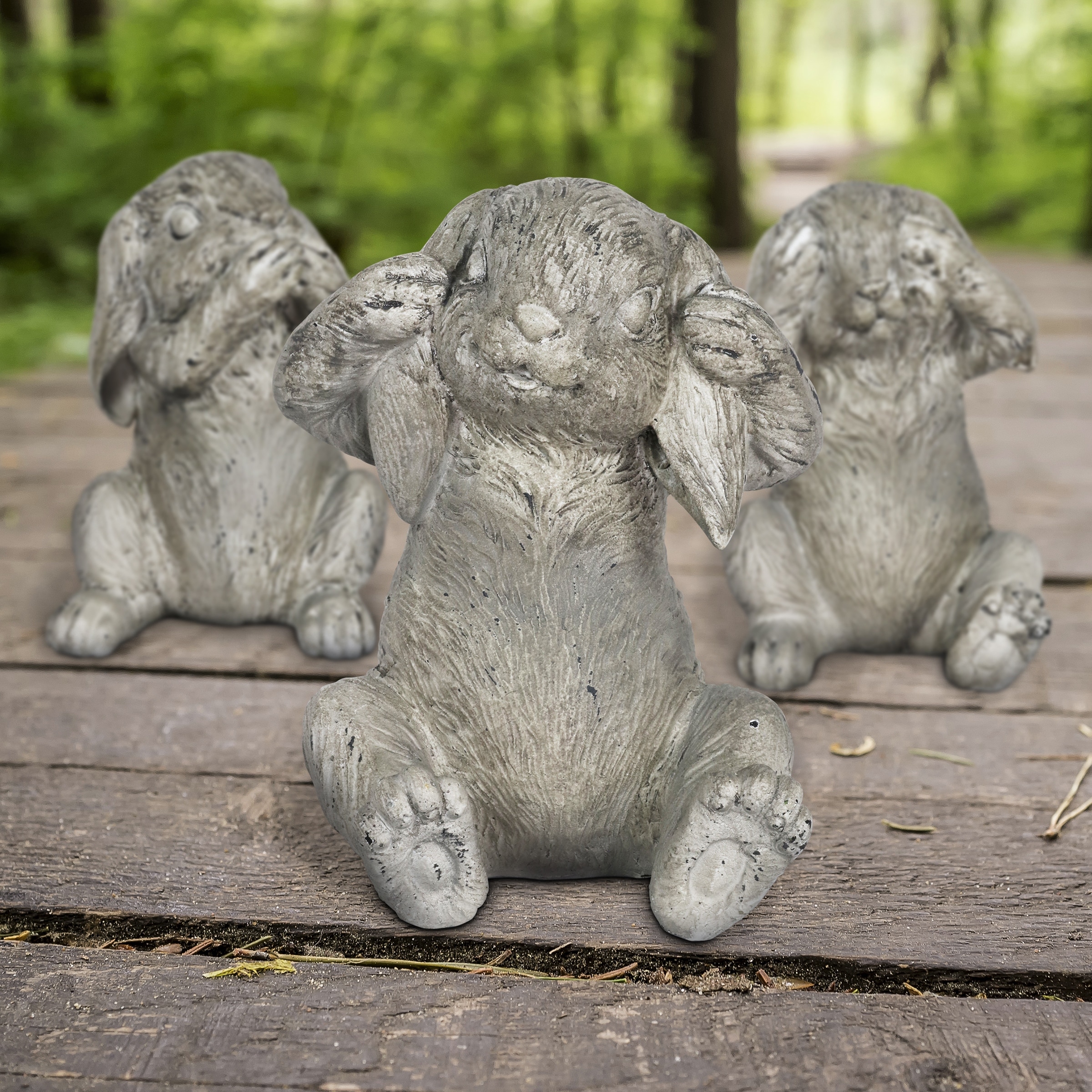 Exhart See No, Hear No, Speak No Evil Garden Bunny set of 3