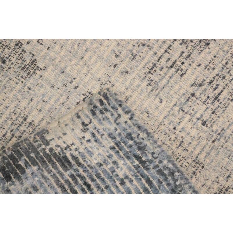 Hand Knotted Oriental Viscose Silk Carpet Modern All-Over Greys & Charcoal Abstract Area Rug - 7' 8'' X 5' 6''