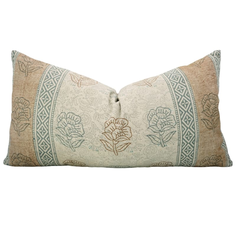 Fabdivine Linen Cushion Cover Floral Throw Handmade Purple Pillow Case for Couch Office Guest Bedroom Farmhouse, Pushaplata - Rohini- Brown, Grey - 16" x 16" - Pillow Covers