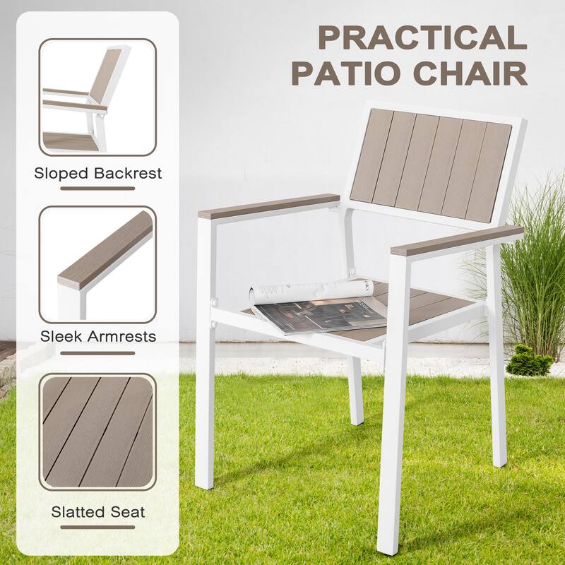 Patio 2-Piece Dining Chairs, Outdoor Faux Wood Chairs Stackable Design