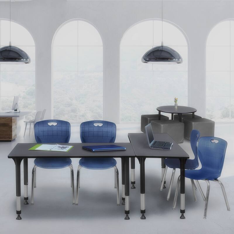 60 in. Height Adjustable Classroom Table - Grey & 2 18-in Stack Chairs- Navy Blue