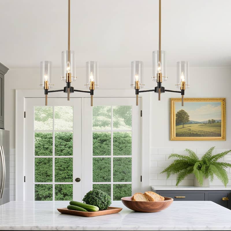 Alva Modern Farmhouse 3-Light Black Gold Chandelier Glass Pendant Light for Dining Room