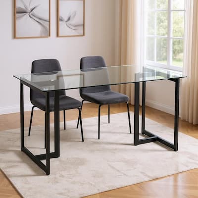 HomeRoots 55" Clear And Black Glass And Metal Dining Table - 55.10 in. x 29.50 in. x 31.50 in.