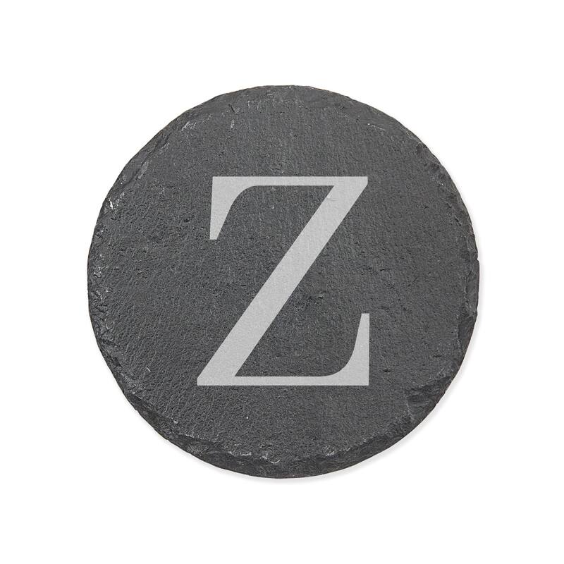 Personalized Letter Round Slate Coaster - 1 piece - Z - Slate