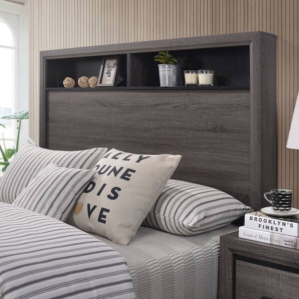 Rothwell Contemporary Grey Wood 3-Piece Panel Bedroom Set with Shelves by Furniture of America
