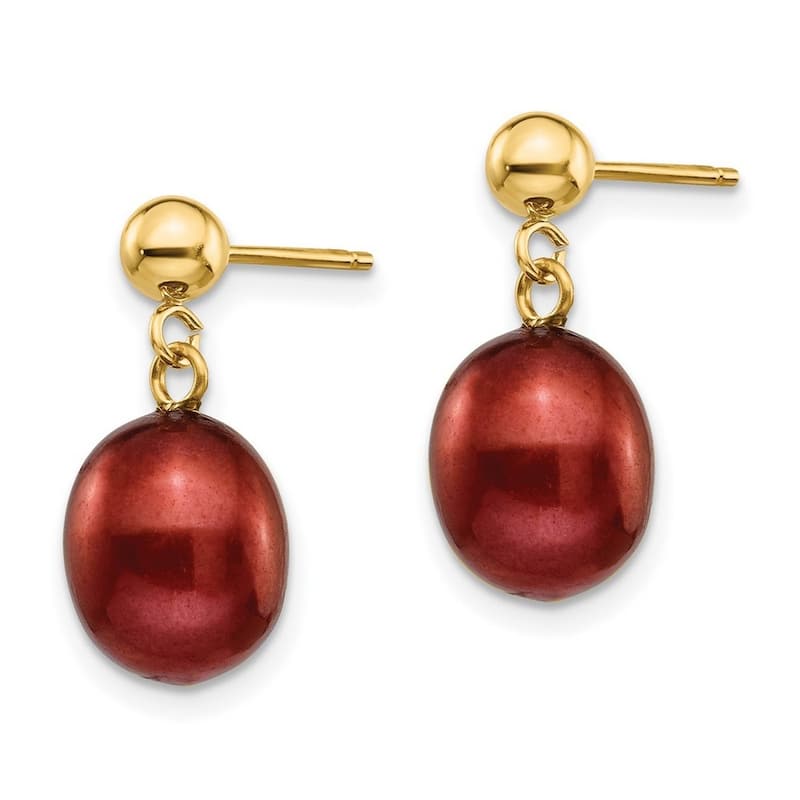 Curata 14k Yellow Gold 8-8.5mm Brown Freshwater Cultured Pearl Dangle Earrings 18x8.5mm