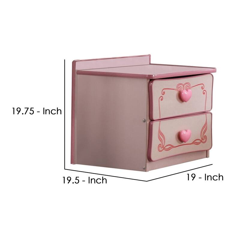 Pink 2 Drawer 19.5 in. W Nightstand with Sturdy Drawer Pulls