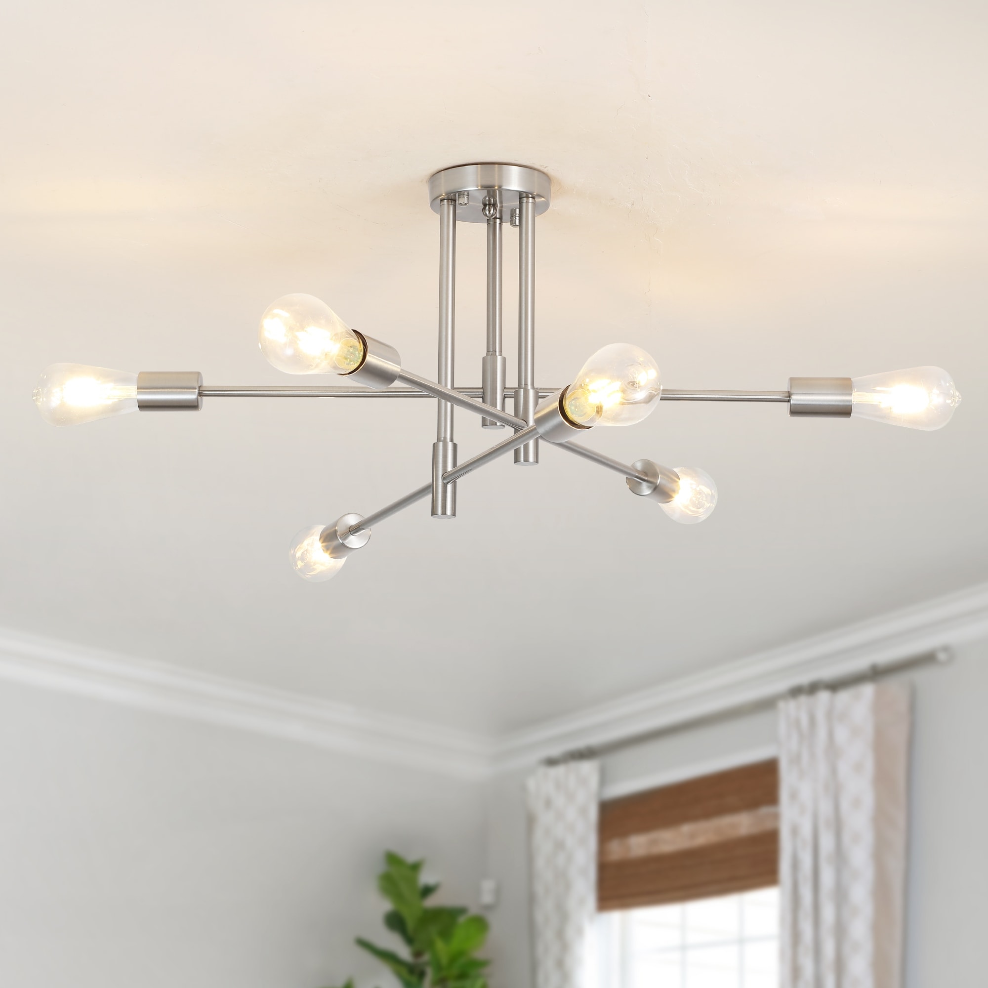 Zjvaive Modern 6-Light Sputnik Semi Flush Mount Ceiling Light for Dining Room Kitchen Bedroom