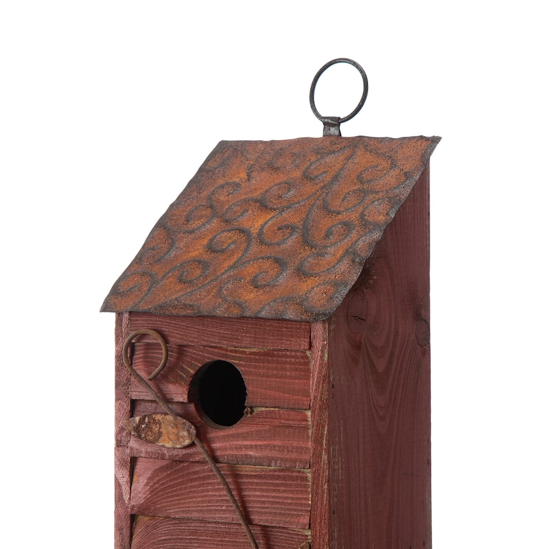 Glitzhome 18"H Three-Tier Distressed Solid Wood Window Shutters Birdhouse