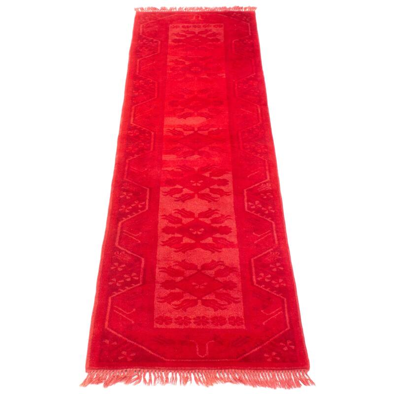 ECARPETGALLERY Hand-knotted Color Transition Red Wool Rug - 2'7 x 9'4