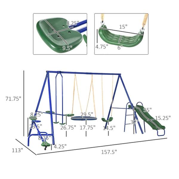 slide 2 of 7, Swing Set 5 in 1 Heavy-Duty A-Frame Stand Outdoor Playset Blue