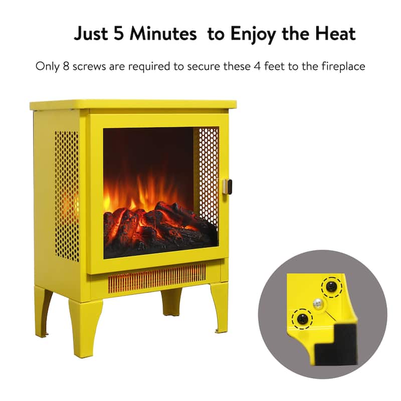 17 inch Freestanding Electric Fireplace Stove heater with 3D Flame effect,Lemon Yellow