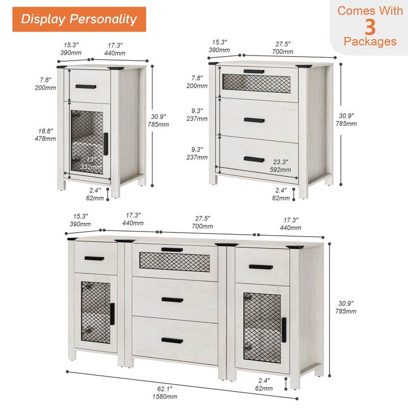 WAMPAT TV Stand with 5 Drawers and 2 Door Storage, Dresser Organizer Units with Adjustable Shelf - 1 Pack