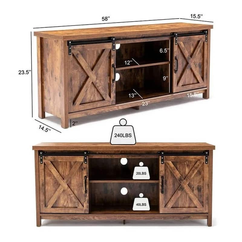 58" Farmhouse TV Stand Wooden Console Cabinet for 65" TV Brown - 58 inches