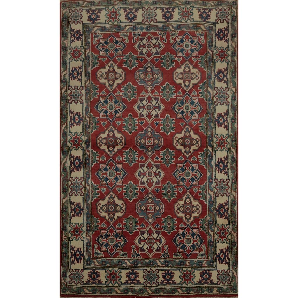 Hand Knotted Oriental 100% Wool Carpet Traditional Geometric Red Kazak Area Rug - 6' 0'' X 4' 0''