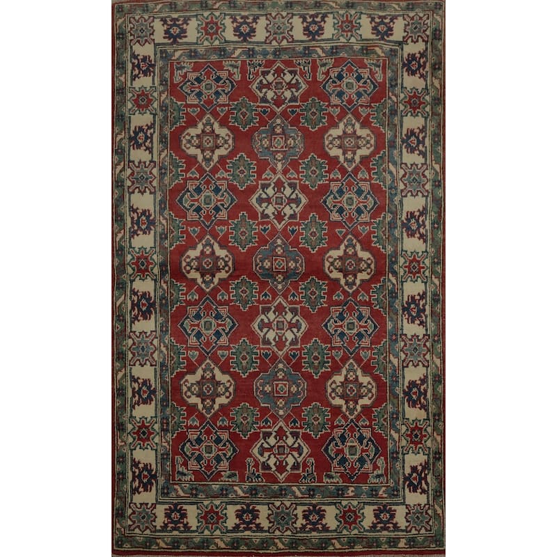Hand Knotted Oriental 100% Wool Carpet Traditional Geometric Red Kazak Area Rug - 6' 0'' X 4' 0''