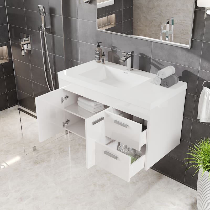 Lugano 36" Wall-mount Bath Vanity with Integrated Acrylic Sink