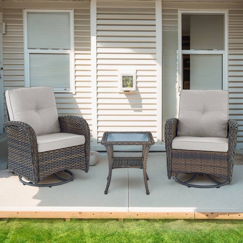 Outdoor Gliders Chair with Side Table Brown-Beige - Brown - Brown - Beige