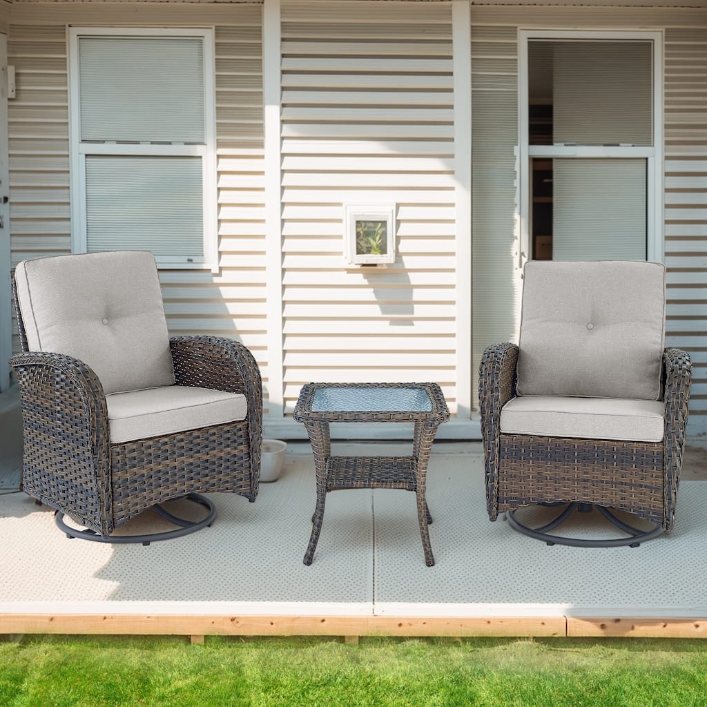 Outdoor Gliders Chair with Side Table Brown-Beige - Brown