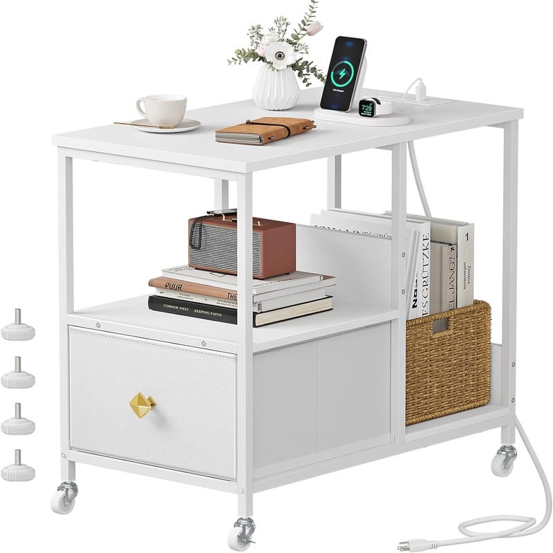 End Table with Charging Station - 13.78"D x 23.62"W x 22.4"H
