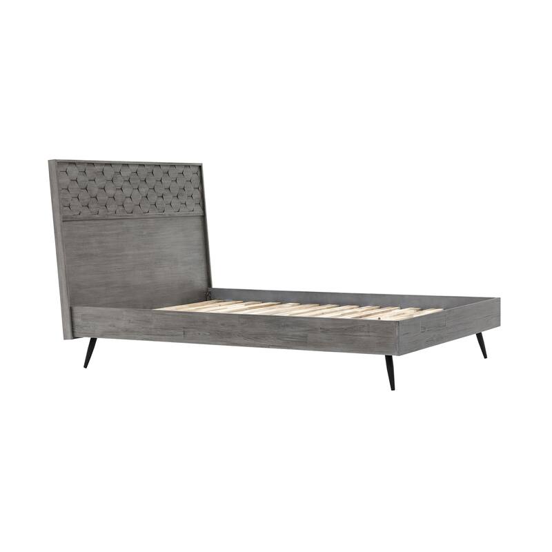 Gothic Platform Bed Frame Grey Acacia Wood Modern Bed
