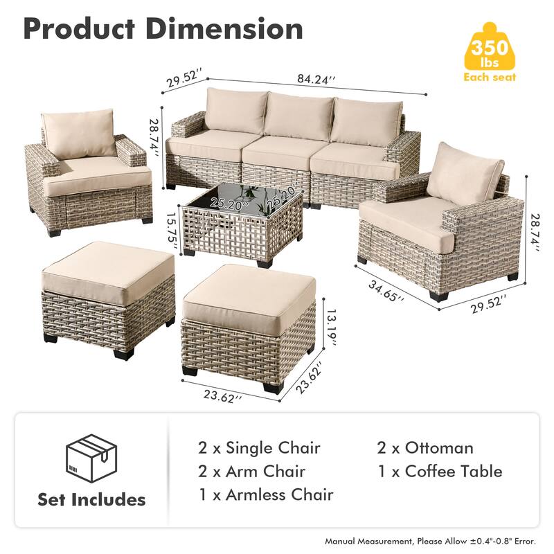 HOOOWOOO 8-piece Outdoor Wicker Patio Furniture Set with Coffee Table