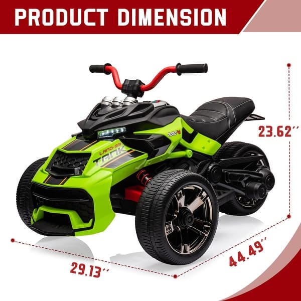 dimension image slide 5 of 6, 12V Kids Ride On ATV,3 Wheeler Motorcycle，Toy Car with Music