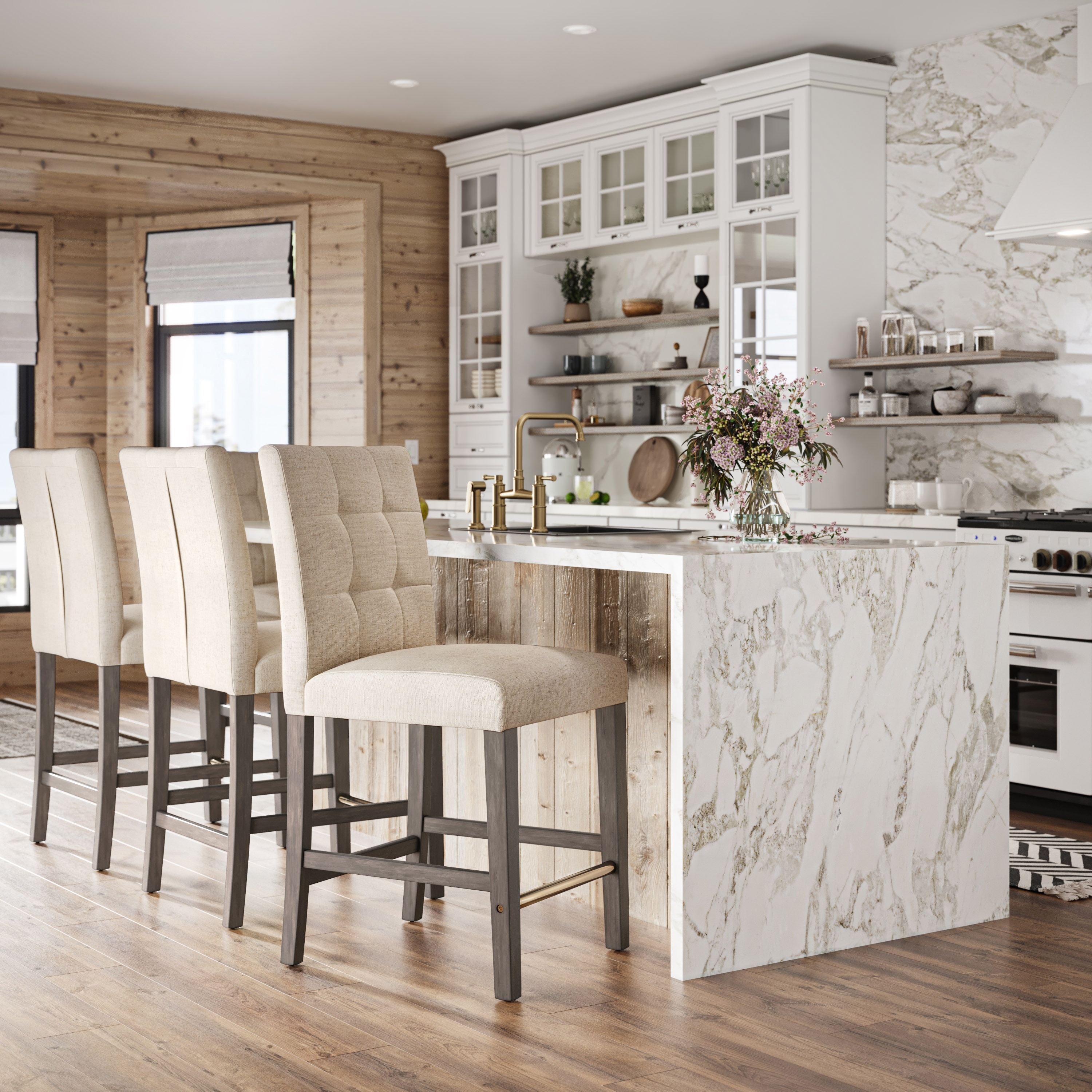 Leland fabric upholstered deals counter height wingback stools