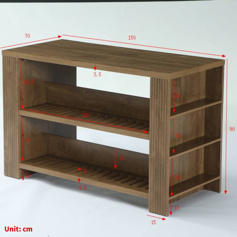 59 Inch Bar Table with Storage Shelves, Farmhouse Wooden Counter Height Pub Table for Kitchen / Dining Room