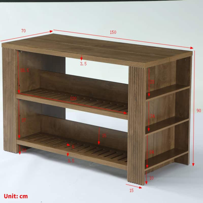 59 Inch Long Bar Table with Storage Shelves, Farmhouse Counter Height Bar Unit for Home / Kitchen / Dining Room
