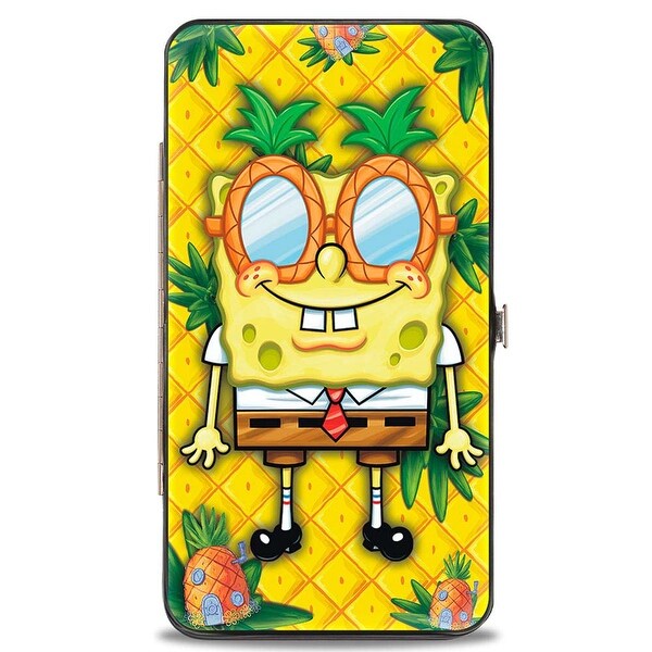 SpongeBob Pineapple Eyes + SpongeBob & Patrick Starfish Pose Pineapple Gold Hinge Wallet - One Size Fits most