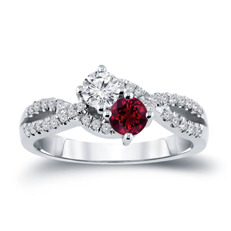 Auriya 14k Gold 2-Stone Ruby and Diamond Engagement Ring 1/2ct TGW 3/4ct TDW (G-H, SI1-SI2) - White - 8