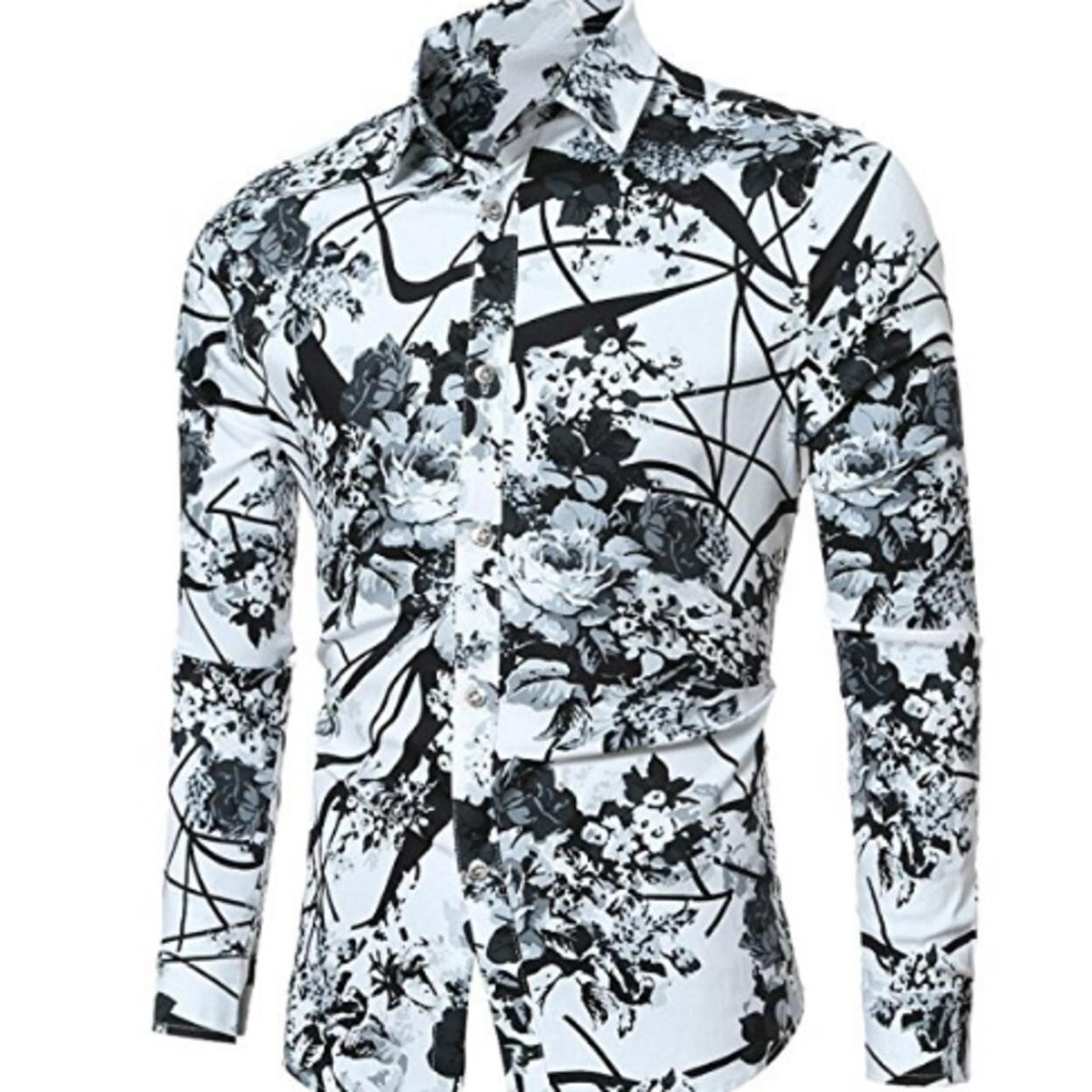 Shop Mens Casual Shirt Long Sleeve Floral Stylish Slim Fit Button
