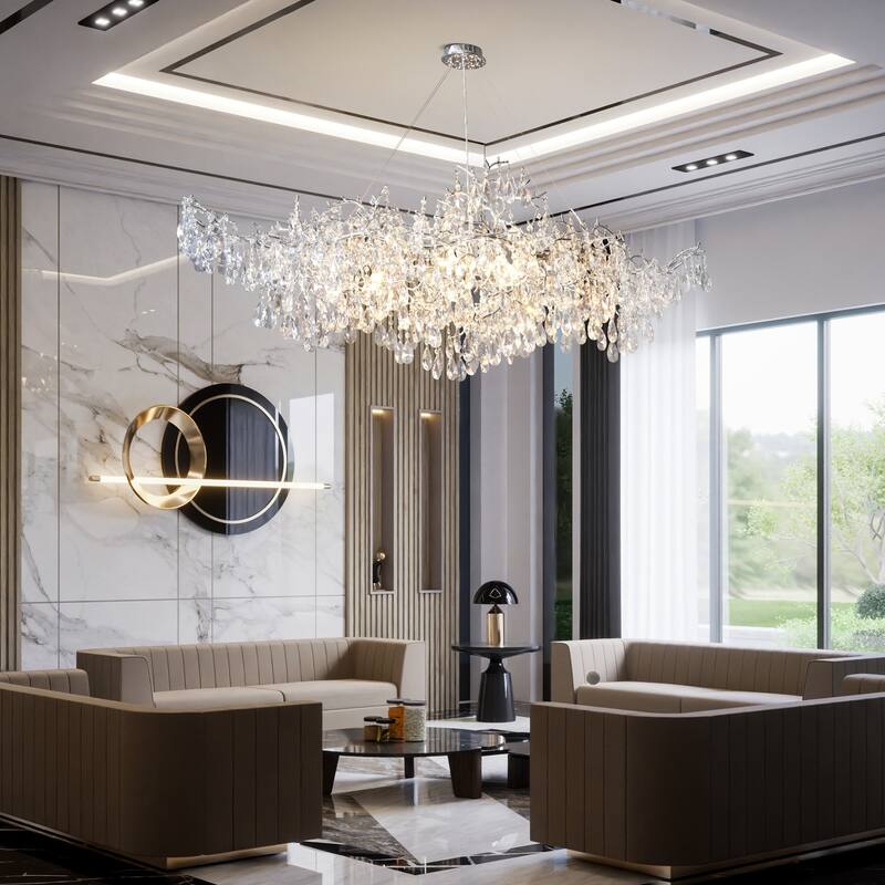 KAYLA 47.2" 14-Lights Gold Luxury Crystal Linear Chandelier